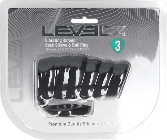 Vibrating Ribbed Silicone Cock Sleeve Ball Ring Black