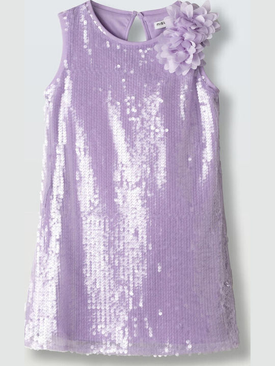 Girls Dress Sleeveless with Sequins Floral Lilac
