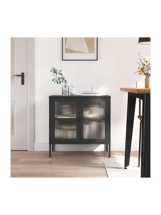 Floor-standing Living Room Display Cabinet made of Metal with Glass Black 70x35x70cm