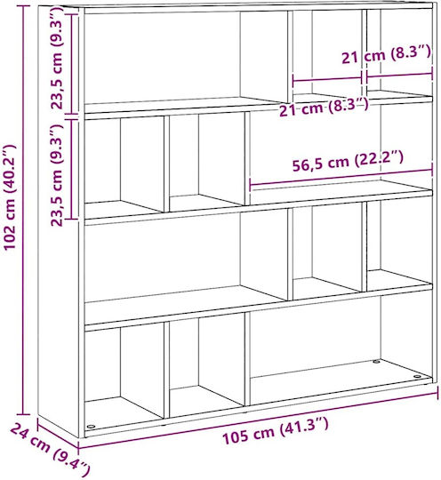 Bookcase Black 105x24x102cm