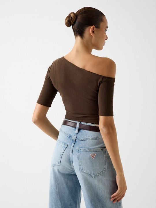 Women's Blouse with One Shoulder Brown