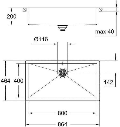 Grohe K700 Chiuvetă De Bucătărie Sub Masă Inox L80xL40cm Argintiu