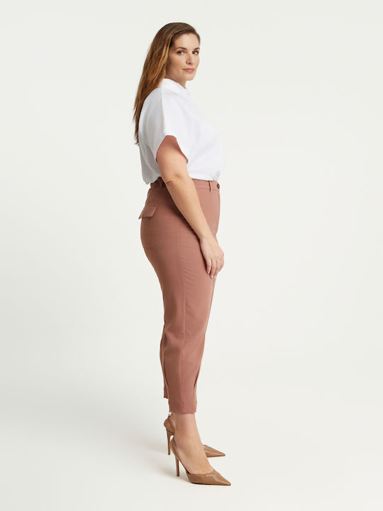 Women's Fabric Trousers Carrot Fit Pink