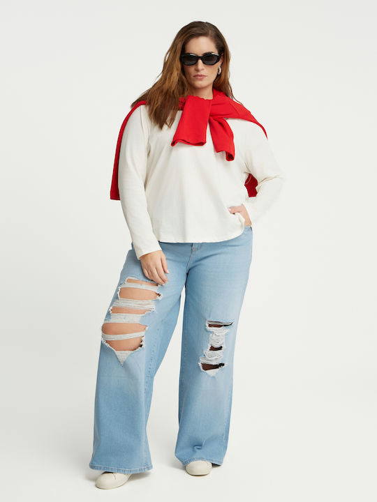 Women's Jean Trousers with Rips in Relaxed Fit Gin