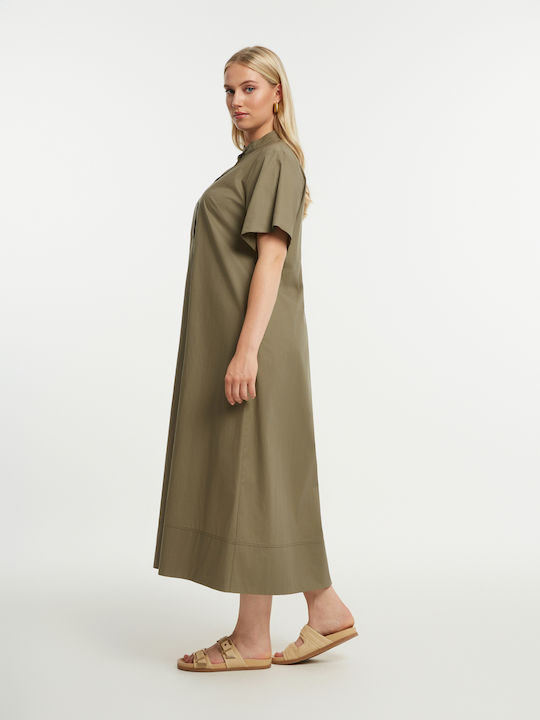 Rochii De Vară Pentru Femei Midi Rochie-Cămașă Mâneca Scurtă Kaki