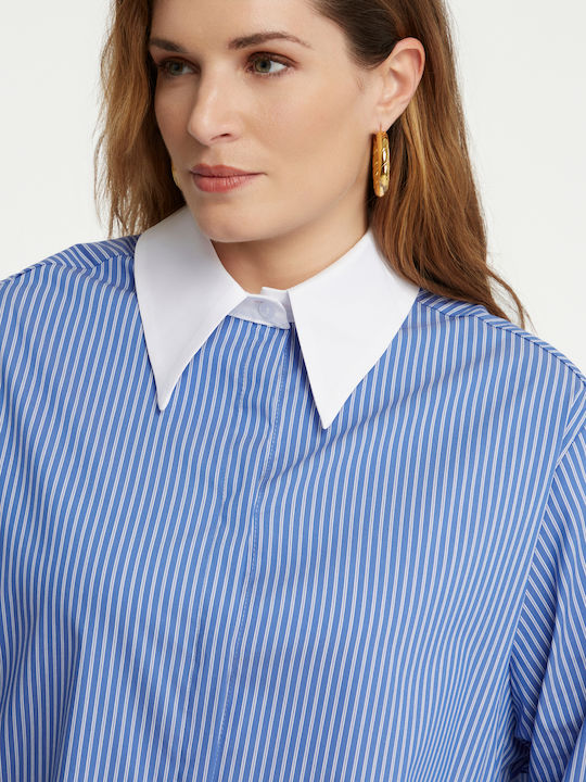 Women's Striped Long Sleeve Shirt Blue