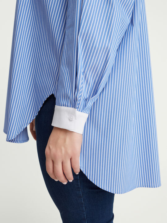 Women's Striped Long Sleeve Shirt Blue