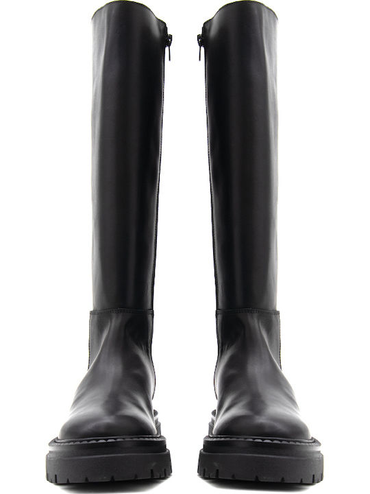 Steve Madden Kaja Δερμάτινες Γυναικείες Μπότες Μαύρες