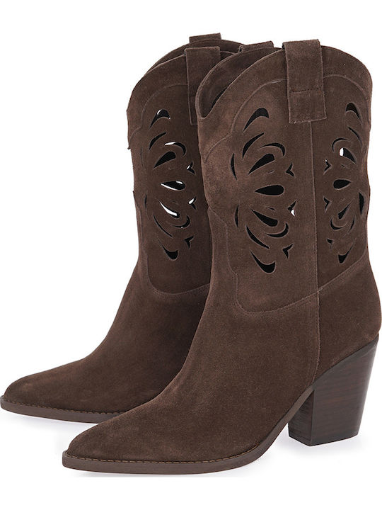 Suede High Heel Women's Boots Brown