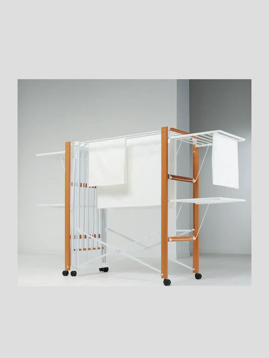 Foppapedretti Folding Floor Clothes Drying Rack Wooden with Wheels