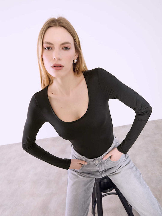 Celestino Дамско Боди С Кръгло Деколте Slim Fit Черно