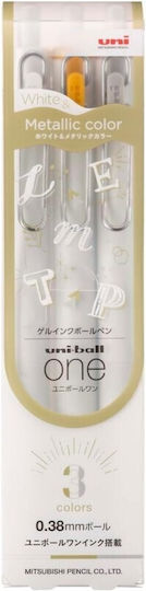 Uni Mitsubishi Gel Ballpoint Pen Uni-ball One 0.38 White Gold Silver 3-pack Umn-sc-38 Wgs3c 4902778319567