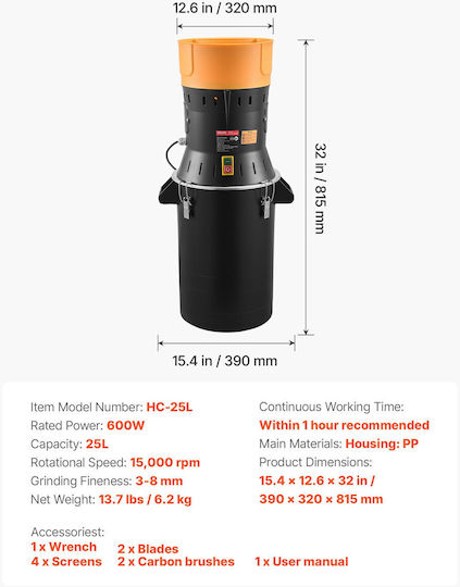 Vevor Tăietor De Legume / Fructe 600W Negru