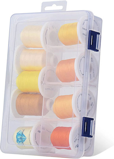 Embroidery Thread Set 9 Spools 730 M Multicolor Storage Box Yellow Shades