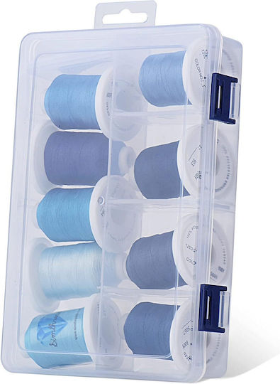 Set Fire De Broderie 9 Bobine 730 M Cutie De Depozitare Multicolor Nuanțe De Albastru