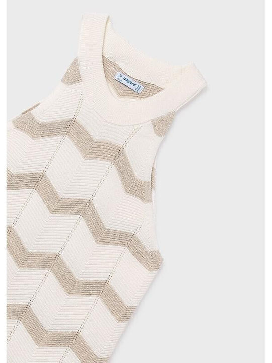 Mädchenkleid Ärmellos Gestrickt Ecru
