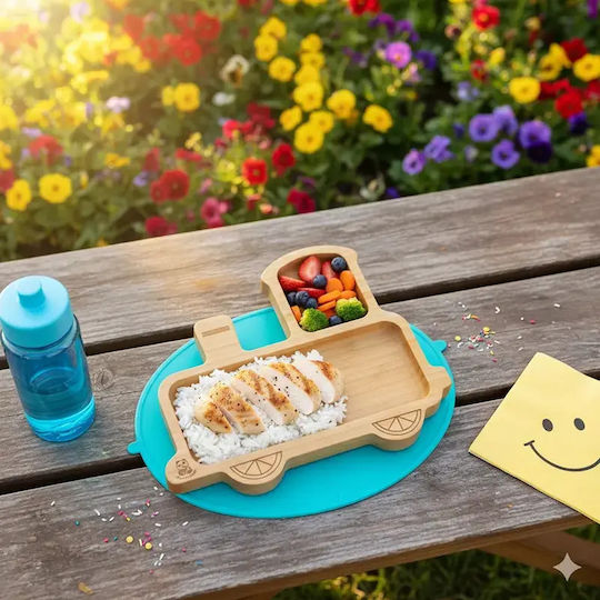 Pandaboo Baby Food Plate made of Bamboo Light Blue