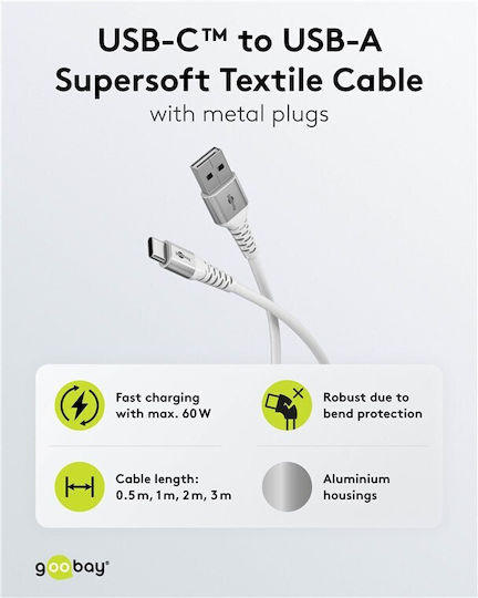 Goobay USB 2.0 Cable USB-C male - USB-A 60W Λευκό 1m 74530