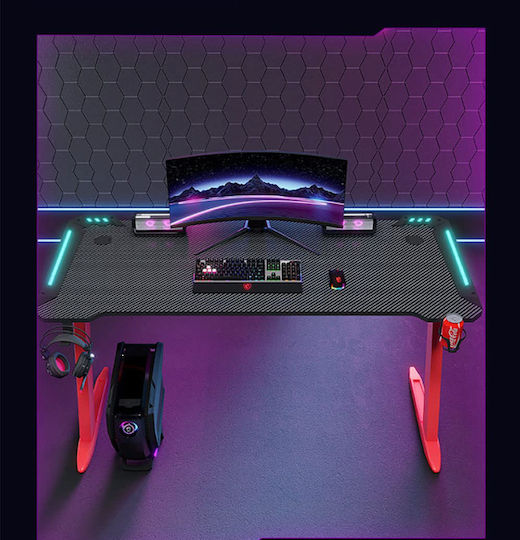 Γραφείο Gaming με LED & USB θύρες 120x60x75εκ. Μαύρο - Κόκκινο