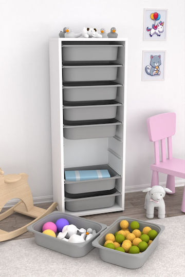 Kids Chest of Drawers White with 9 Drawers 45.5x30x122cm
