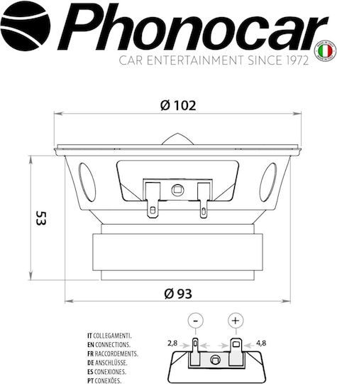 Phonocar Σετ Ηχεία Αυτοκινήτου Ομοαξονικά με 25W RMS (Woofer)