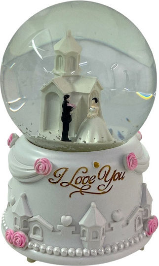 Glass Musical Globe Bride Groom Little Church "i Love You" Message Decorative Resin Stand