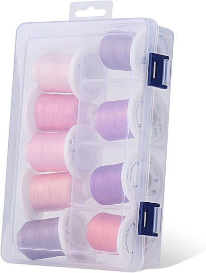Set Fire De Broderie 9 Bobine 730 M Cutie De Depozitare Multicolor Nuanțe Roz