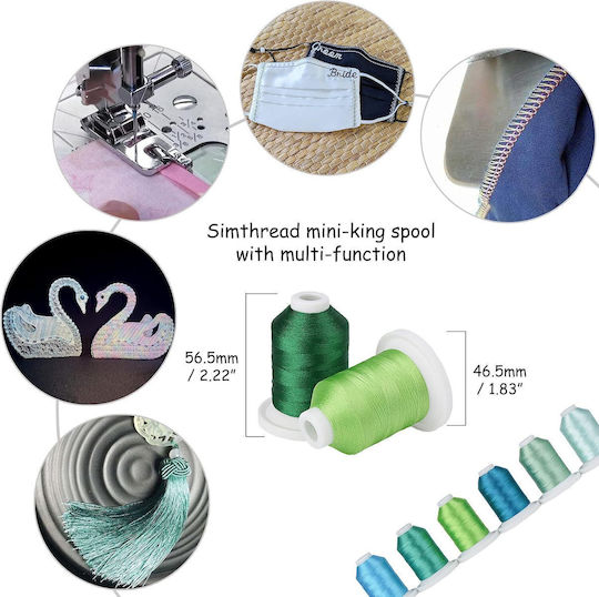 Embroidery Thread Set 9 Spools 730 M Multicolor Storage Box Shades Turquoise Mint Green