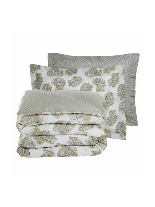Das Home Σετ Παπλωματοθήκη Βαμβακερή 220x240cm Υπέρδιπλη με 2 Μαξιλαροθήκες Happy Mint