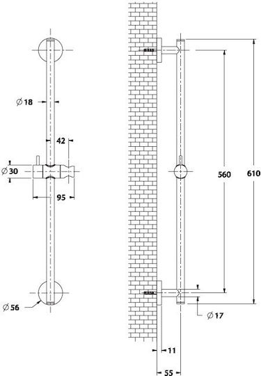 Șină De Duș Suport 61cm Nichelat Periat Piccadilly Șină De Duș Suport 61cm Nichelat Periat Piccadilly