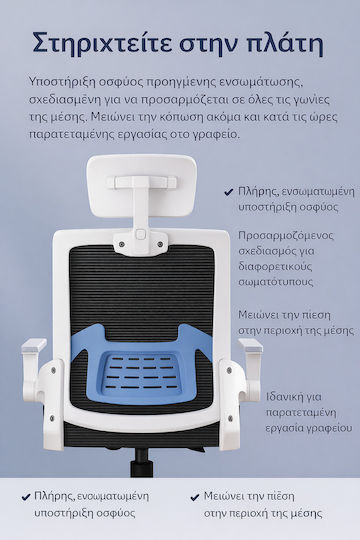 Scaun De Birou Ergonomic Cu Brațe Reglabile Negru Și Alb