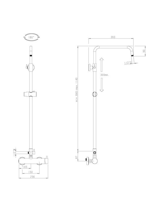 Piccadilly Shower Column with Mixer Silver
