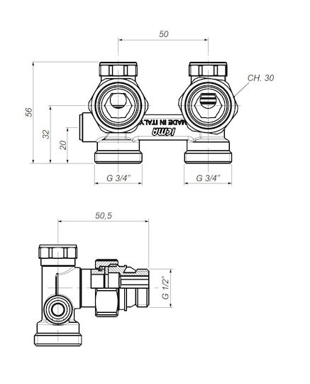 Icma ½" Inner Loop Corner Switch for Radiator Body