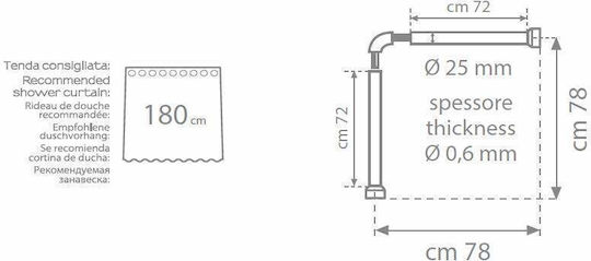 Gedy Corner Shower Curtain Rod Wall Mounted Aluminium Black 80cm