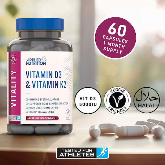 Applied Nutrition Vitamin D3 & Vitamin K2 Βιταμίνη για Ενίσχυση του Ανοσοποιητικού & την Υγεία των Οστών 60 κάψουλες