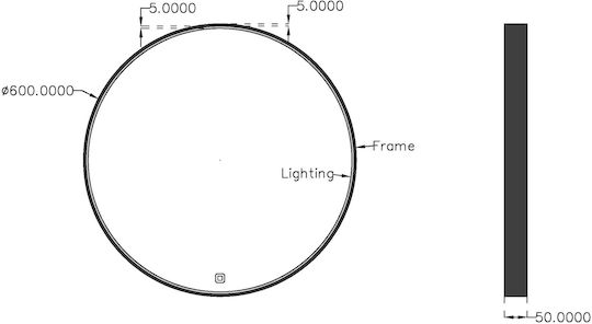 Bronze Art 60P9-60-604F Oglindă Rotundă cu Lumini LED cu Atingere 60x60cm Neagră