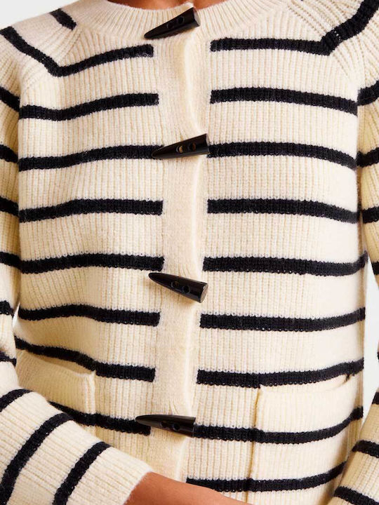 Long Women's Knitted Cardigan with Buttons Ecru