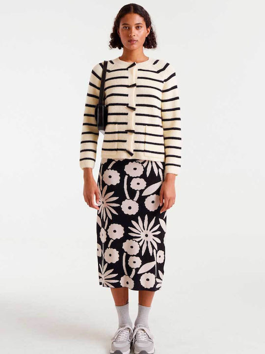 Long Women's Knitted Cardigan with Buttons Ecru