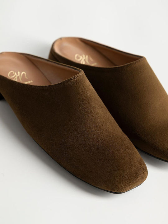 Gin Flach Wildleder Mules in Grün Farbe