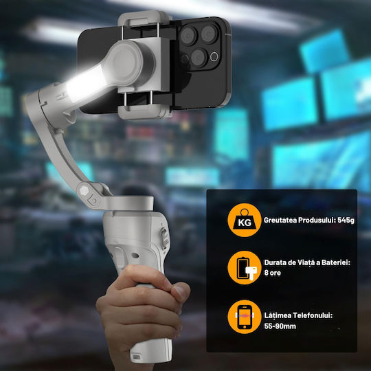 Gimbal Mobil cu Stabilizator pe 3 Axe și o durată de viață a bateriei de 8 ore Argintiu