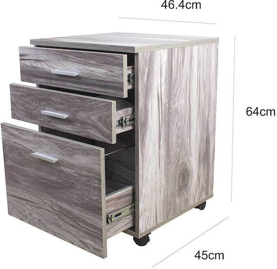 Wooden Bedside Table with Metal Legs Grey 46.5x45x64cm