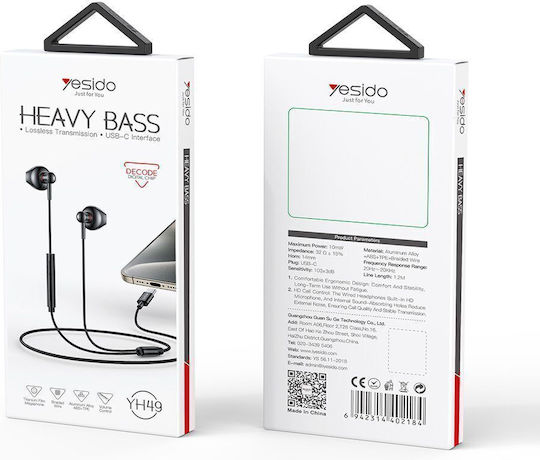Yesido YH49 Handsfree cu două căști cu mufă USB-C Negru