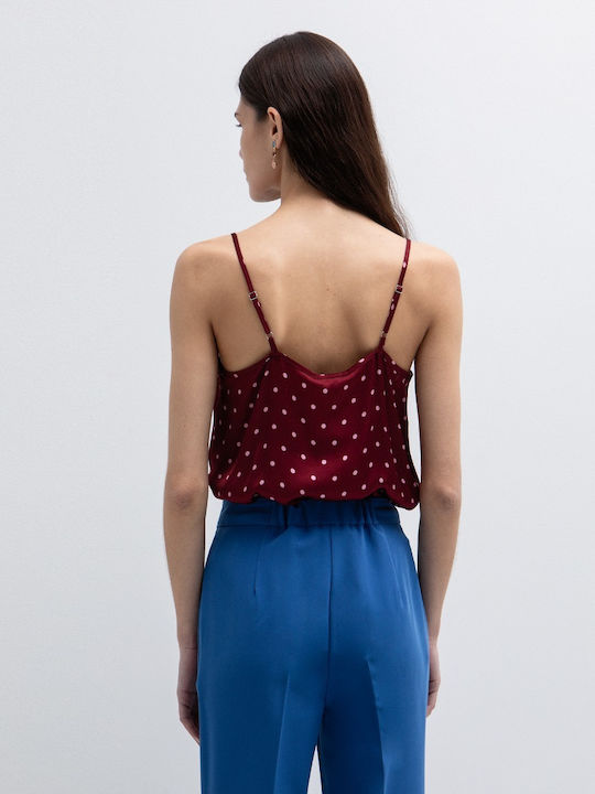 Women's Lingerie Top Polka Dot with Lace Burgundy