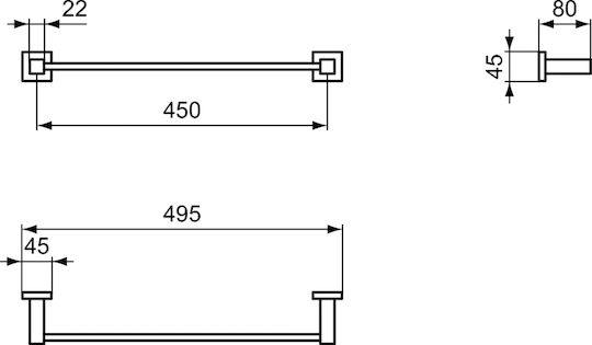 Ideal Standard Iom Square Calea ferată de Baie Simplă De Perete cu șuruburi Inox Argintiu