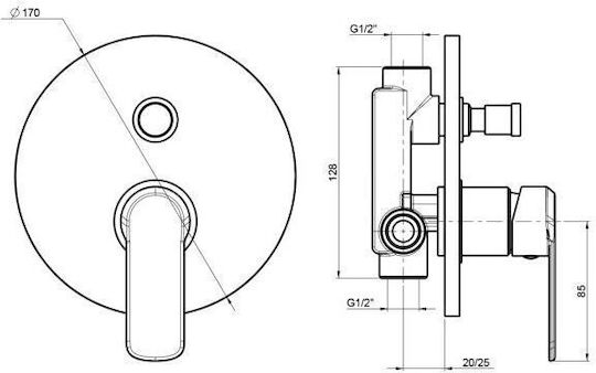 Piccadilly Built-in Faucet Mixer for Shower 2 Exits Silver