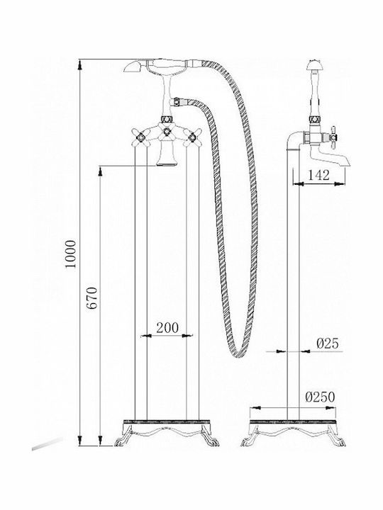 Inter Ceramic Ρετρό Αναμεικτική Μπαταρία Μπανιέρας Χρυσή