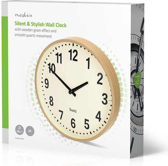 Nedis Silent Ceas de Perete Lemn Bej Ø30cm