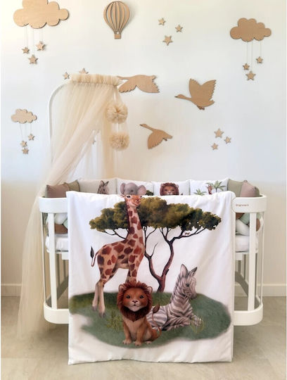 IngVart Baby Bedding Set for Crib White 7 Pieces SETJUNGLE 60*