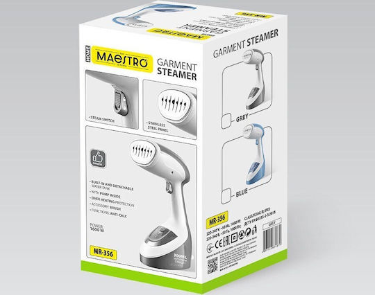 Maestro Garment Steamer Hand 1600W with Tank 300ml Gray