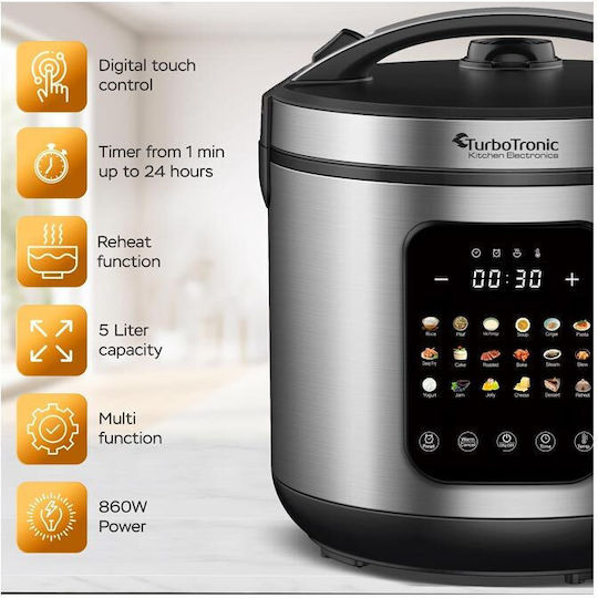 Turbotronic Multifunktionskocher 860W mit Kapazität 5Es Silber